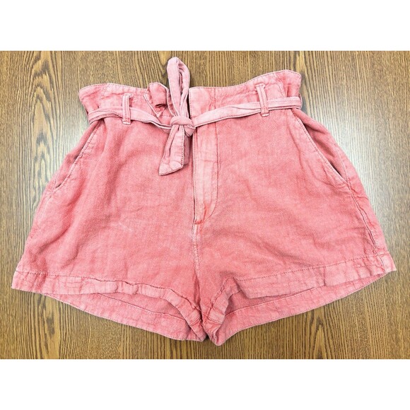 Abercrombie & Fitch Dusty Rose Pink Red Linen Blend Shorts S Belt Soft‎ Women's - Picture 2 of 7
